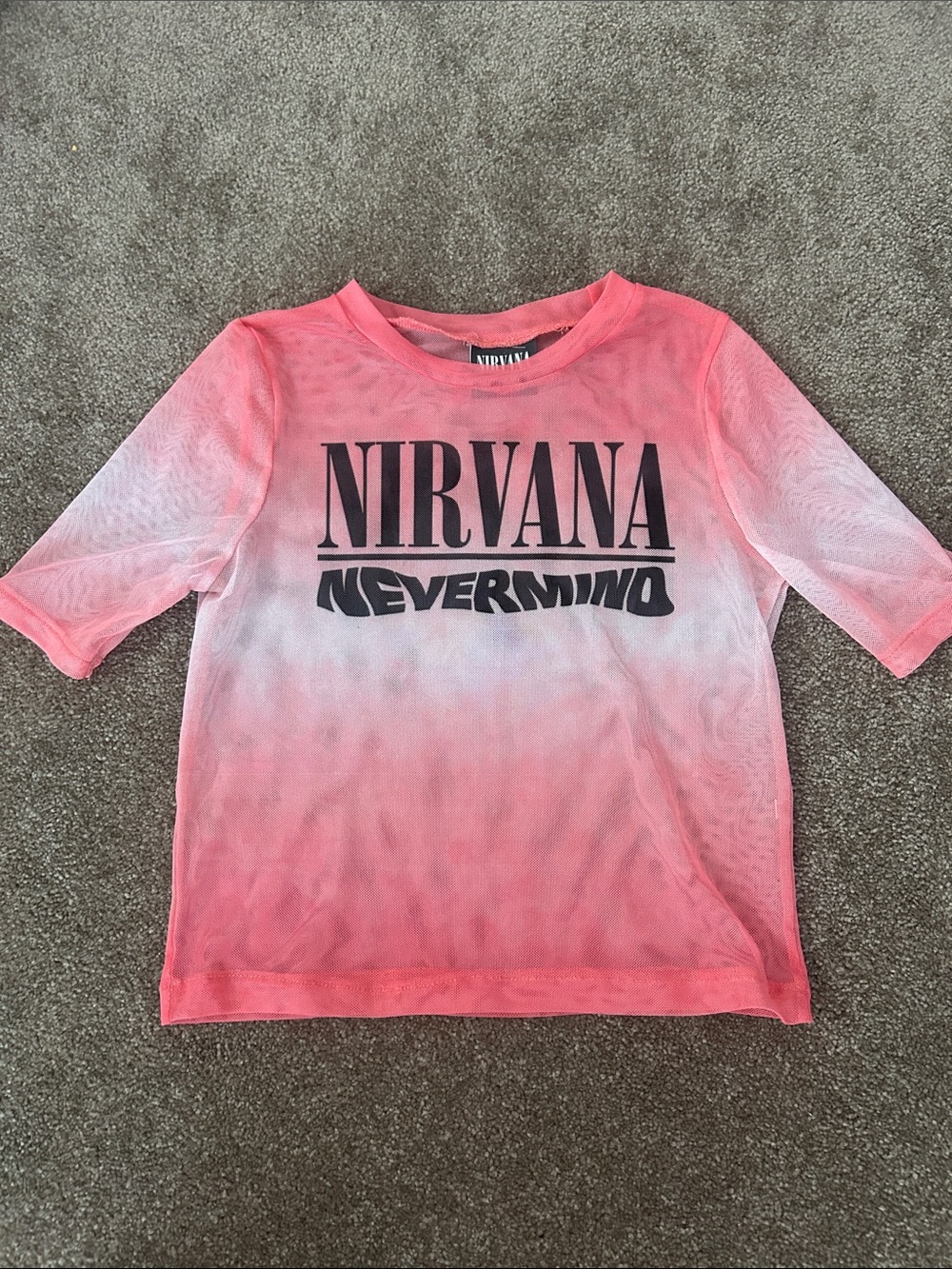 NIRVANA Pink to White Ombre Mesh Tee with Black Logo